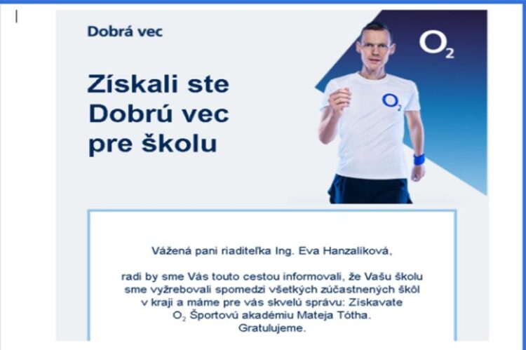 ZŠ Strážnická 1, Skalica vyžrebovaná a získala O2 Športovú akadémiu Mateja Tótha / zdroj: zsstraznicka.sk