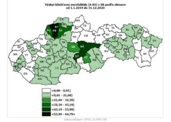 Mapa výskytu kliešťovej encefalitídy podľa okresov