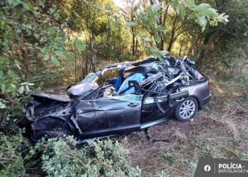 Osobné auto po nehode na D2 Kúty zdroj: KR PZ v BA